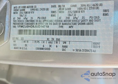 2018 Ford Escape Sel from USA, damaged, VIN 1FMCU0HD8JUD14719